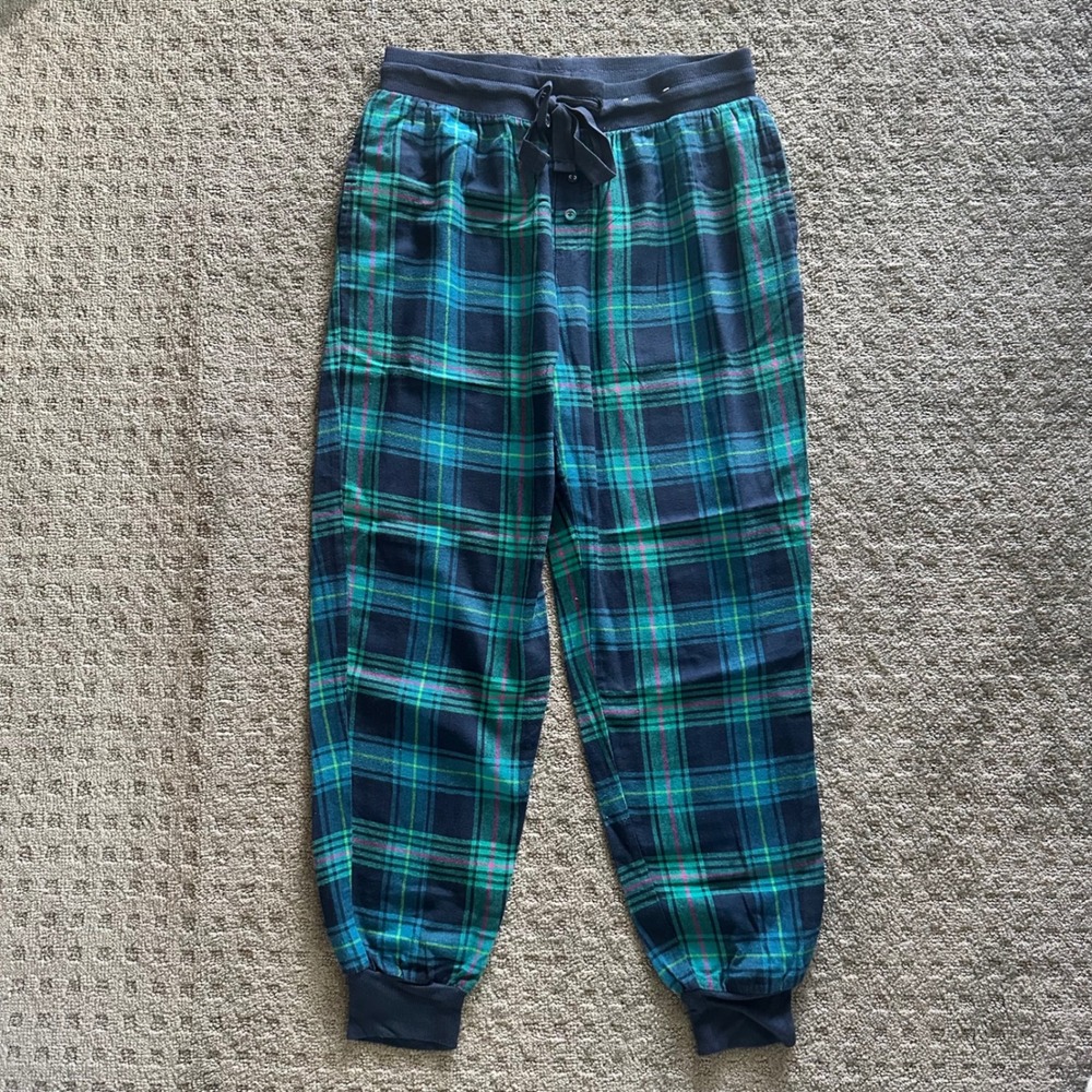 Stars Above Flannel Pajama Joggers S Blue Green Plaid Good Pre-owned